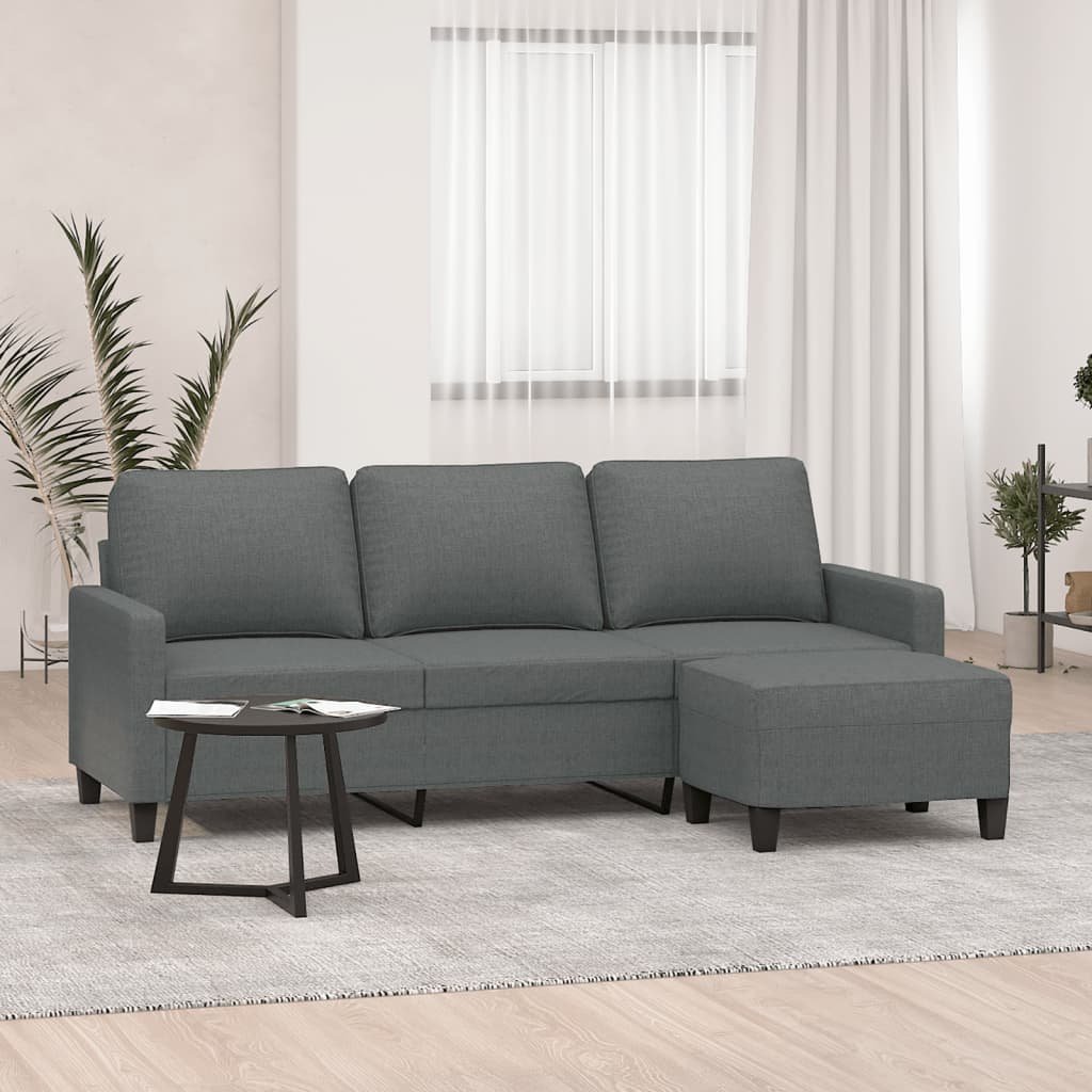 vidaXL vidaXL 3-osobowa sofa z podnóżkiem, ciemnoszary, 180 cm, tkaniną