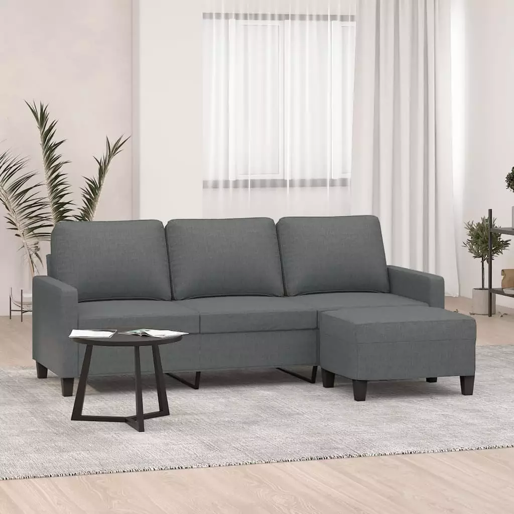 vidaXL vidaXL 3-osobowa sofa z podnóżkiem, ciemnoszary, 180 cm, tkaniną