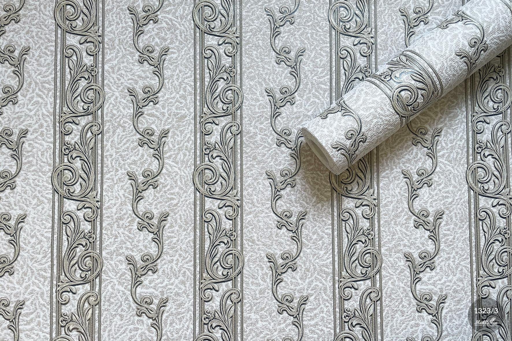 MallDeco TAPETA WINYLOWA MODEL ESMERALDA DUNGA, SZARO-BEŻOWA