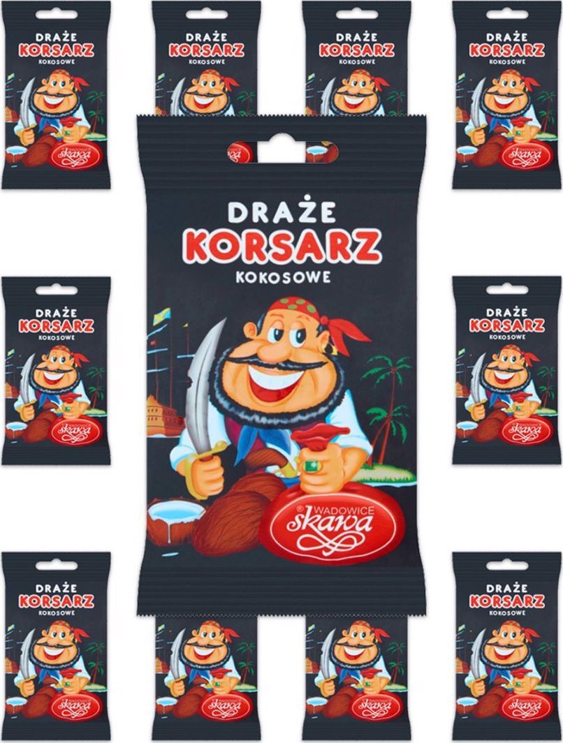 Wadowice Skawa Korsarz Draże kokosowe 70 g x 10 sztuk