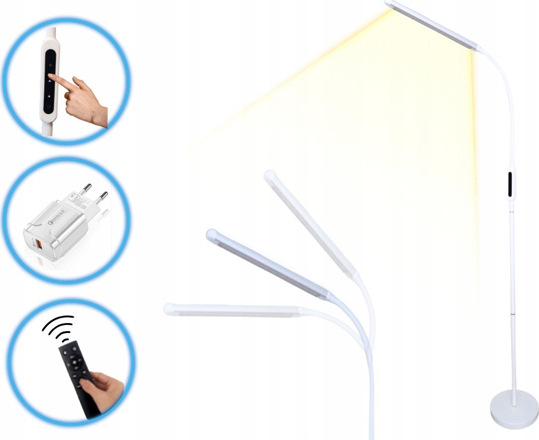 Lampa podłogowa OWL-TECH LAMPA LED STOJĄCA PODŁOGOWA BIAŁA LAMPKA BIURKOWA NOCNA USB + PILOT
