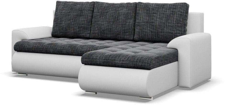 Narożnik rozkładany, prawy, Bosco, plecionka, ekoskóra, 230x159x89 cm, ciemny szary, biały | TYLETEGOTU