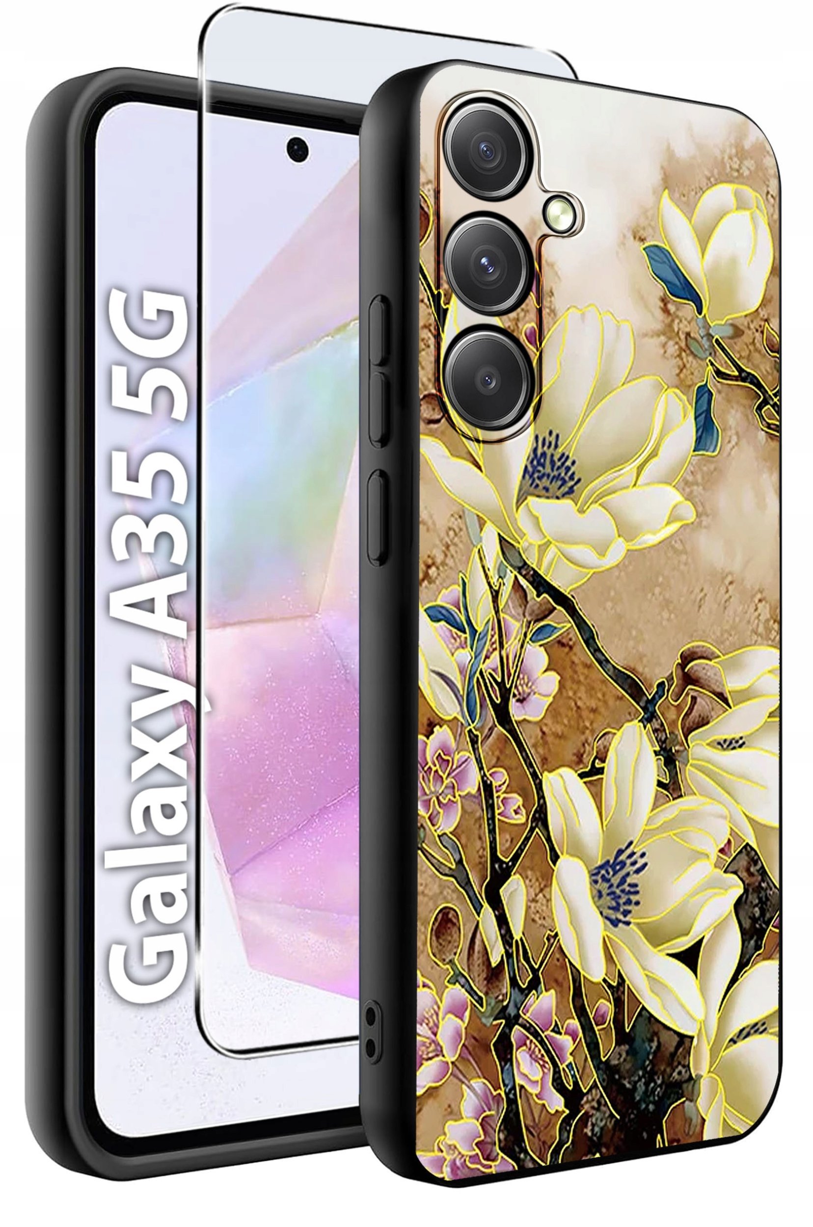 ETUI do Samsung A35 5G WZORY | SILIKONOWE MATT CASE + SZKŁO HARTOWANE 9H