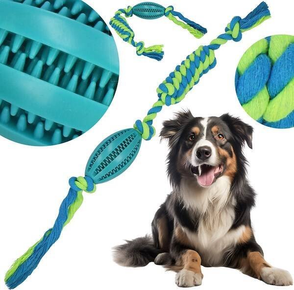Springos Zabawka dla psa szarpak sznur z węzłem i piłką gumową na przysmaki gryzak UNIWERSALNY