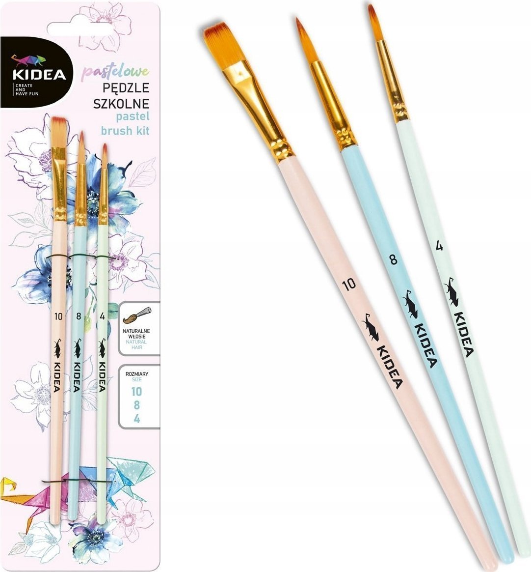 Derform Pędzle szkolne pastelowe 3szt Kidea