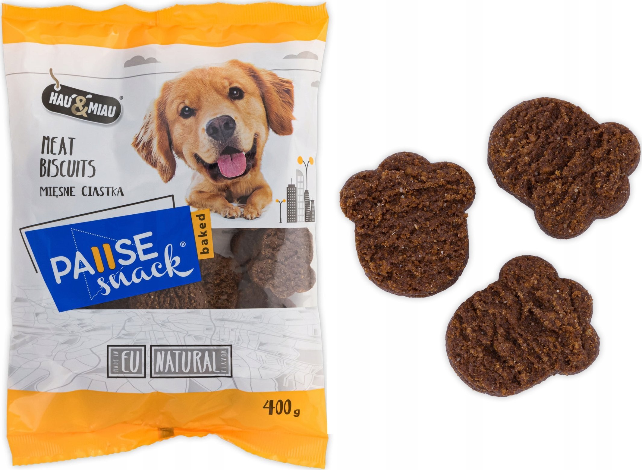Hau&Miau Pausesnack Baked, przysmak dla psa, Mięsne ciastka, 400 g