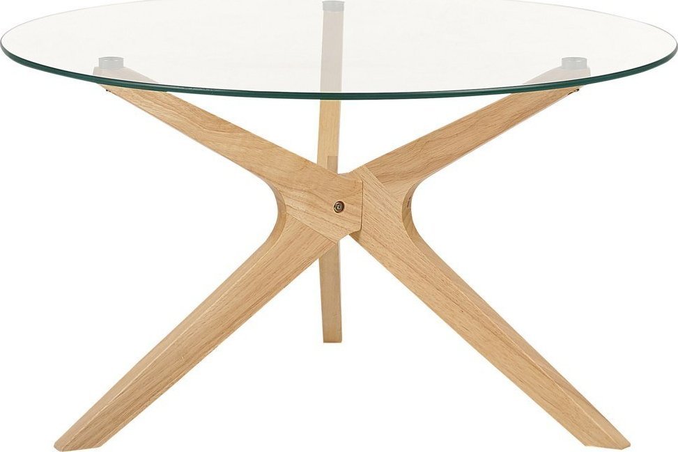 Beliani Stolik kawowy szklany jasne drewno VALLEY