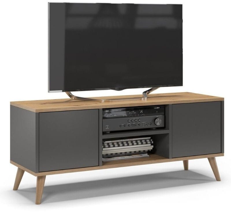 Szafka rtv, skandynawski styl, SKAND, 120x40x50 cm, dąb, grafit, mat