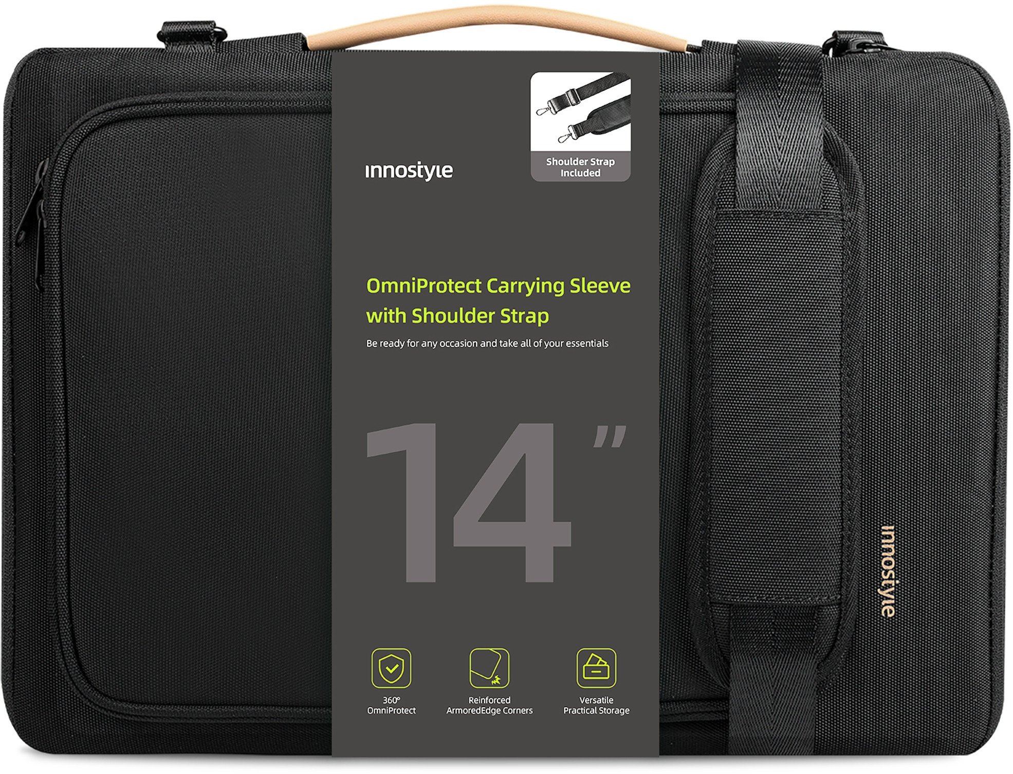 Torba na laptop 14" INNOSTYLE, wodoodporna, etui z paskiem, czarna