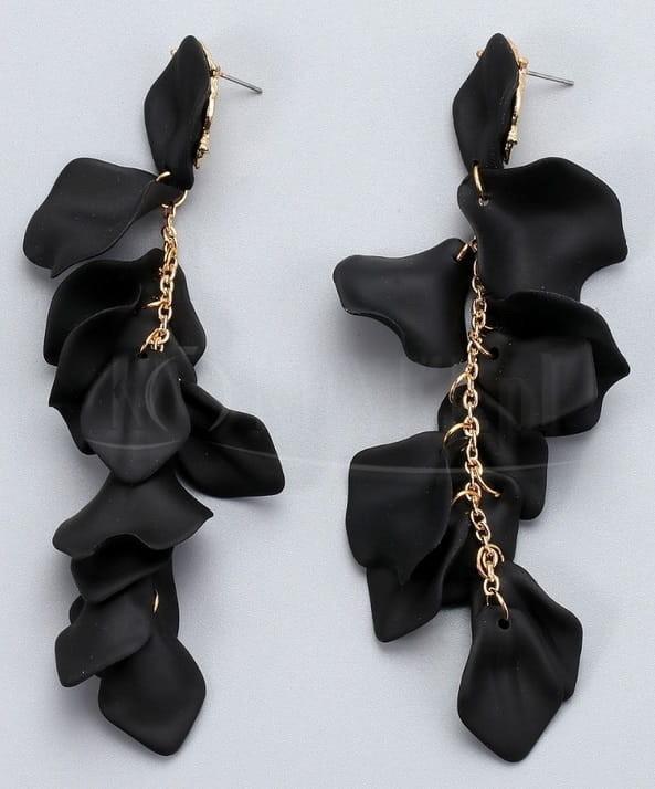 KOKONET Kolczyki CZARNE DŁUGIE wiszące listki ZŁOTE BOHO