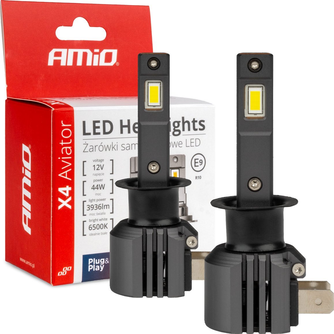 AMiO Żarówki samochodowe led seria x4 aviator h1 6500k canbus amio-03761