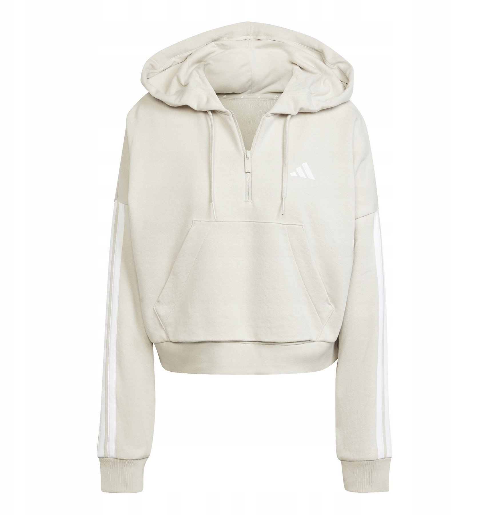Bluza damska adidas Essentials 3-Stripes French Terry Quarter-Zip Hoodie beżowa JN1958 XL