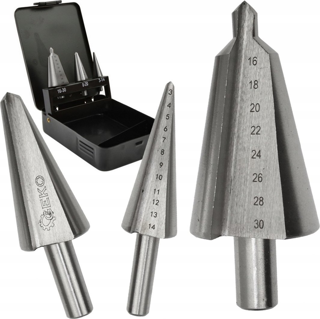Wiertło Geko Zestaw wierteł bezstopniowych 3szt. 3-30mm (metal skrzynka) (50)