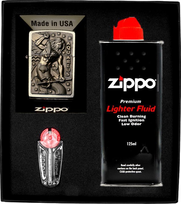 Zestaw ZIPPO Zapalniczka ZODIAC AQUARIUS wodnik Prezentowy No1