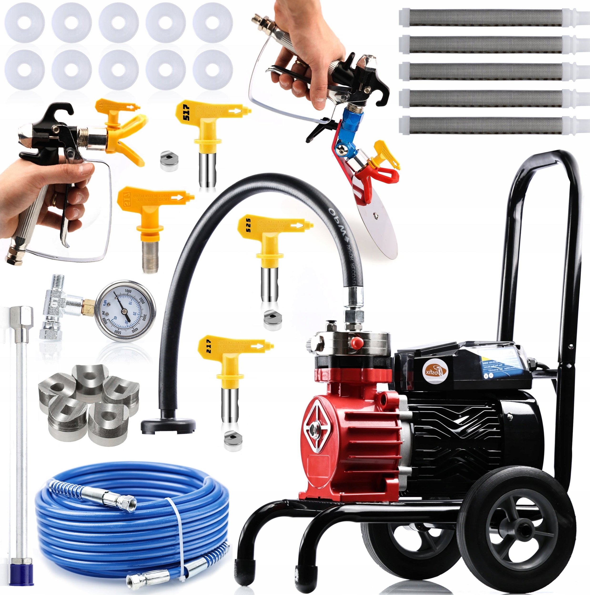 Rosfix PROFESJONALNY AGREGAT MALARSKI 18L/M 3500W ZESTAW WĄŻ DYSZA PISTOLET FILTR