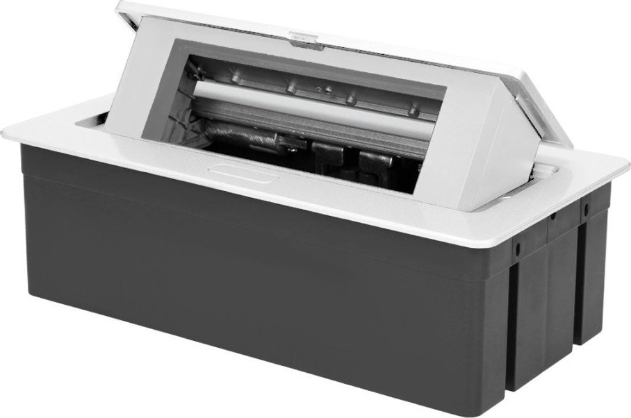 Orno NOEN Kaseta meblowa wpuszczana w blat ze zintegrowaną ramką PCV na gniazda modułowe 3 x 45x45mm lub 6 x 22,5x45mm, przewód 1,5m, białe