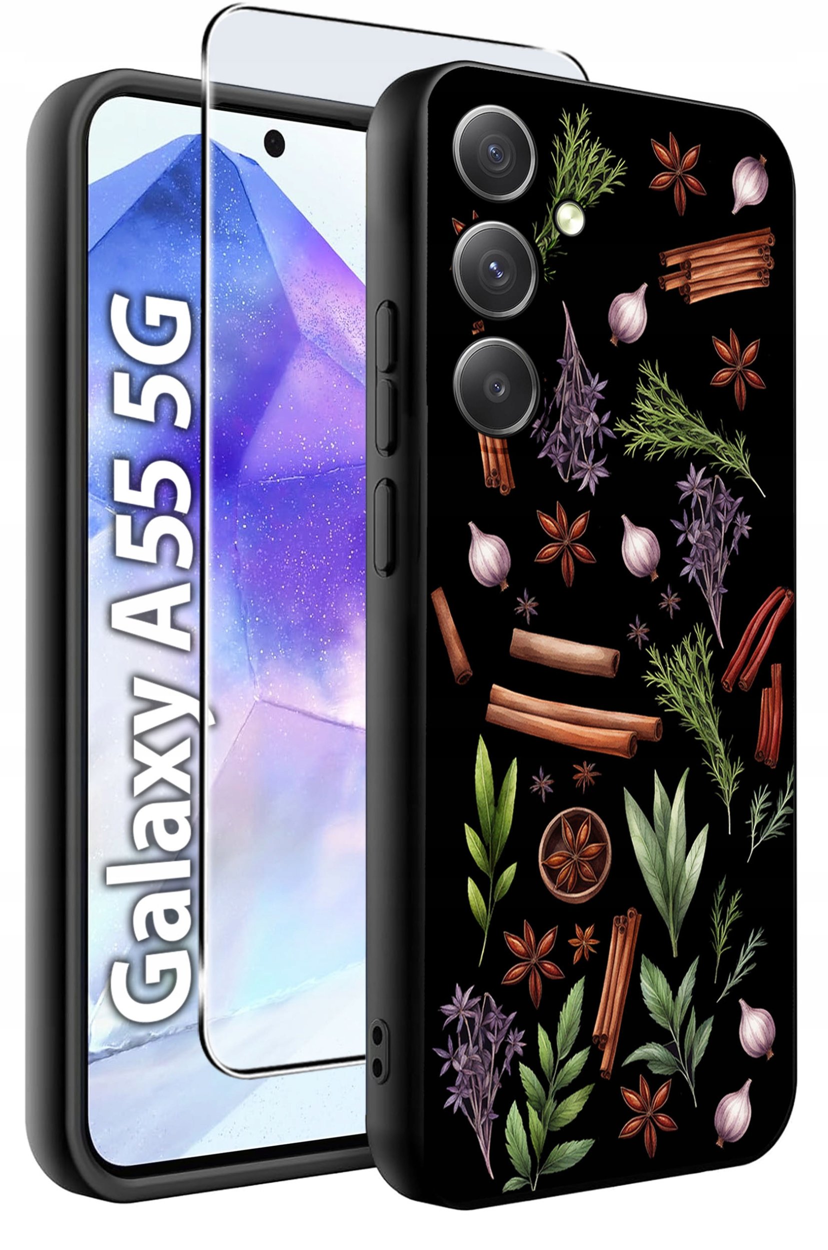 ETUI do Samsung A55 5G WZORY | SILIKONOWE MATT CASE + SZKŁO HARTOWANE 9H