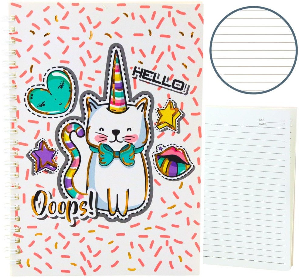 Zeszyt Notatnik W Linie Kot Jednorożec Różowe Wzory Biały A5 60 Kartek LEAN