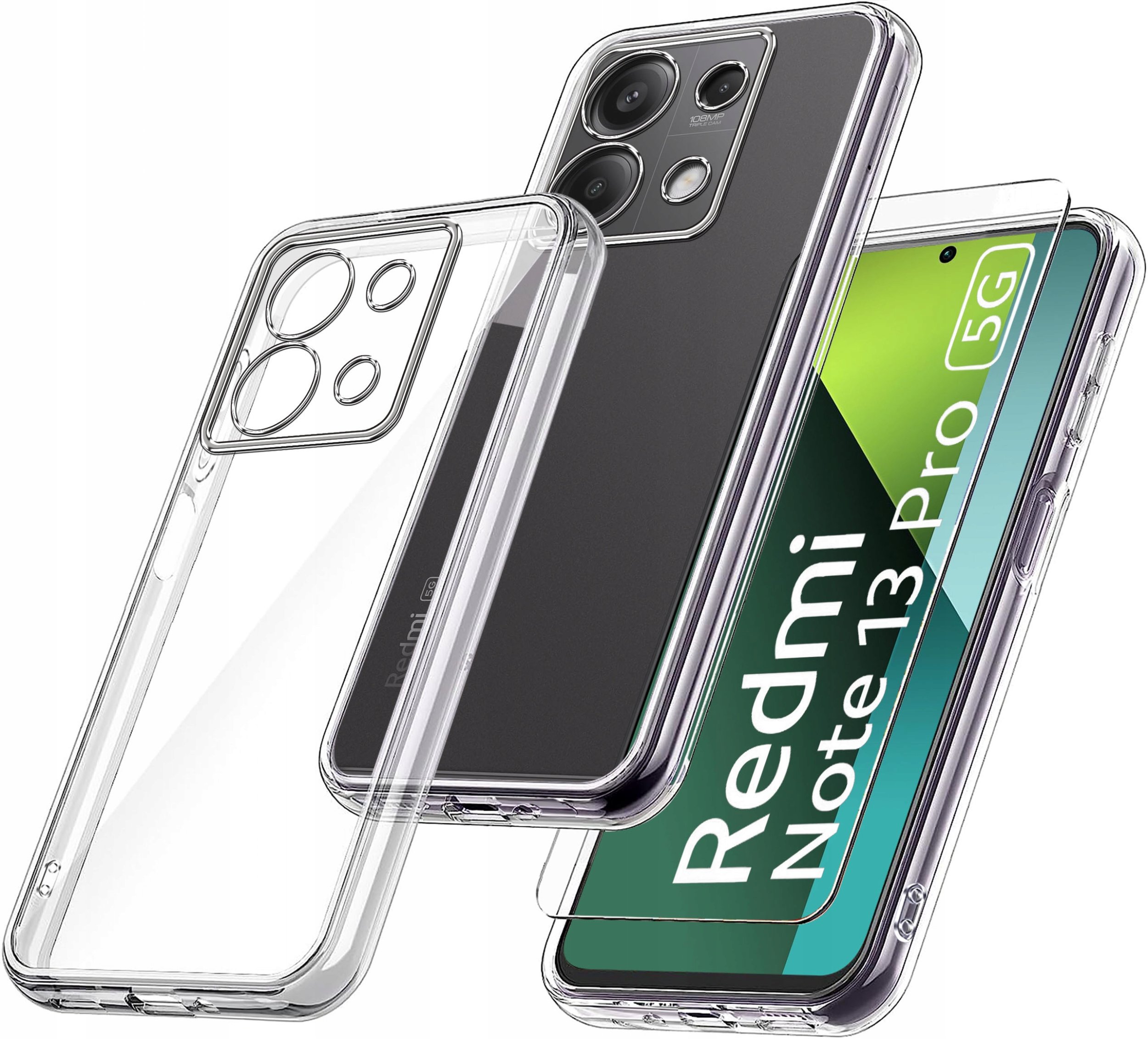 Etui do Xiaomi Redmi Note 13 Pro 5G WZMACNIANE 360 CLEAR + Szkło 9H