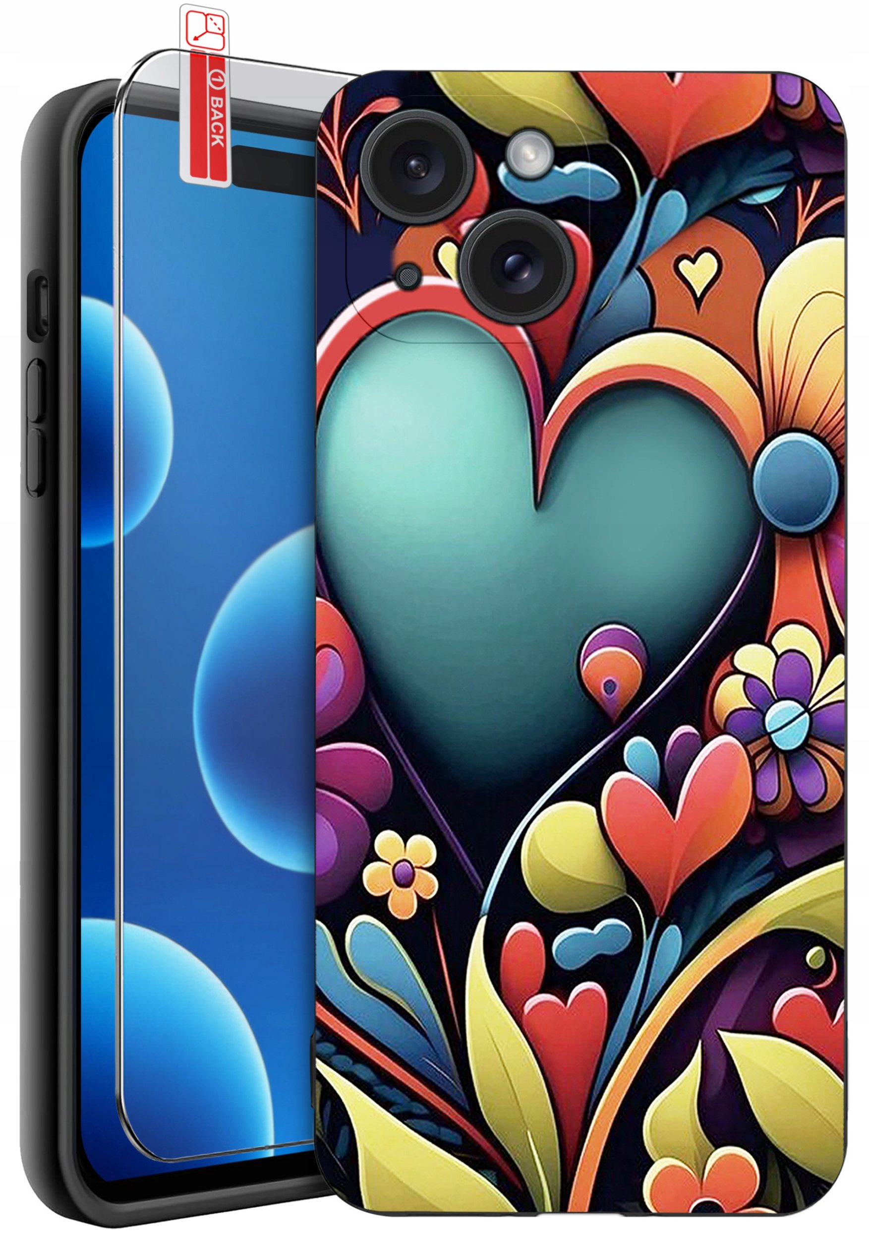 ETUI do iPhone 15 | WZORY | SILIKONOWE MATT CASE + SZKŁO 9H