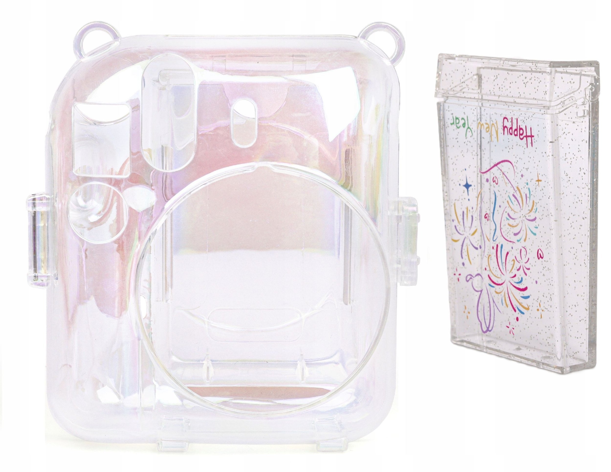 Zestaw 2w1 Futerał Etui Pokrowiec Do Fuji Instax Mini 12 Pudełko Na Zdjęcia / Przezroczysty/ Mieniący Się