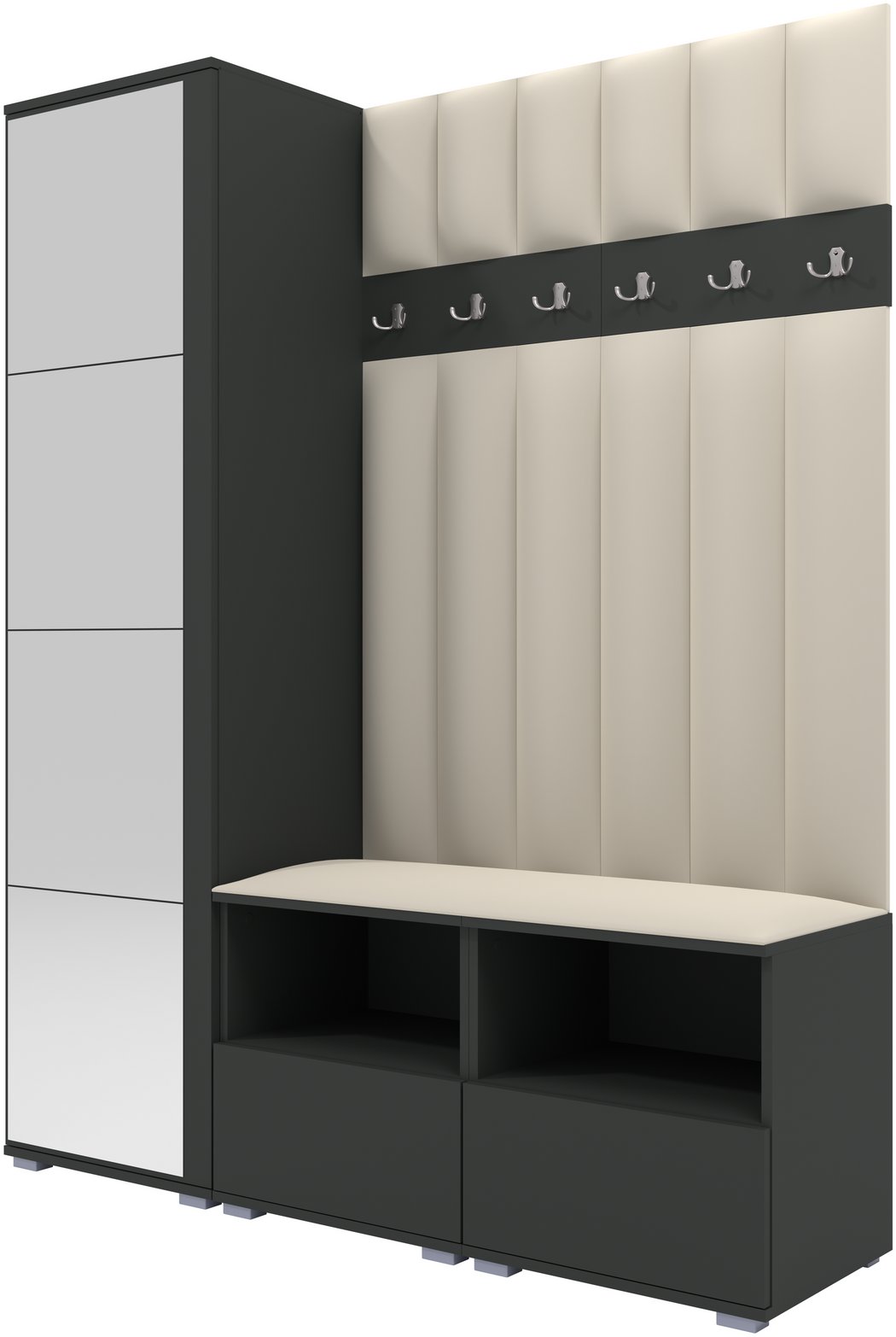 Tapicerowana garderoba Nela II LUX z lustrem - kolor grafit + tkanina Trinity 01