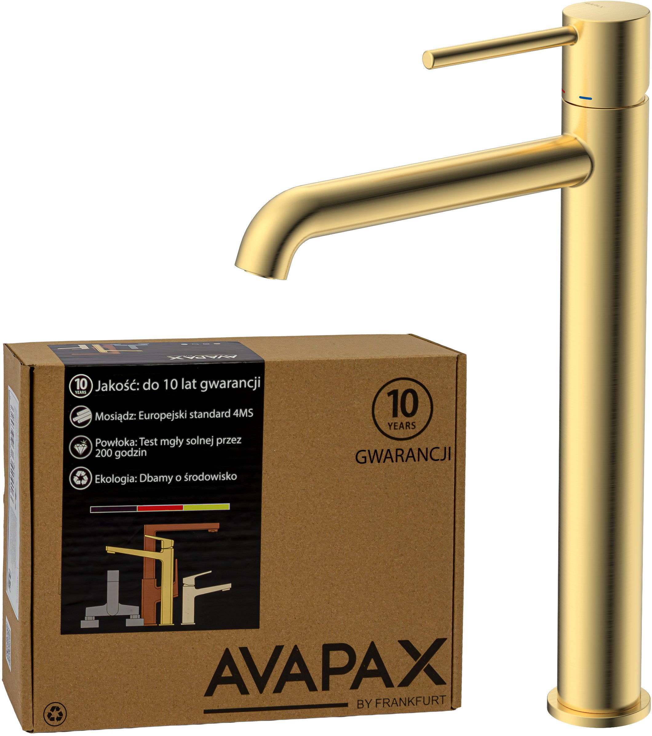 Bateria umywalkowa stojąca wysoka - nablatowa , Kolor: złoty