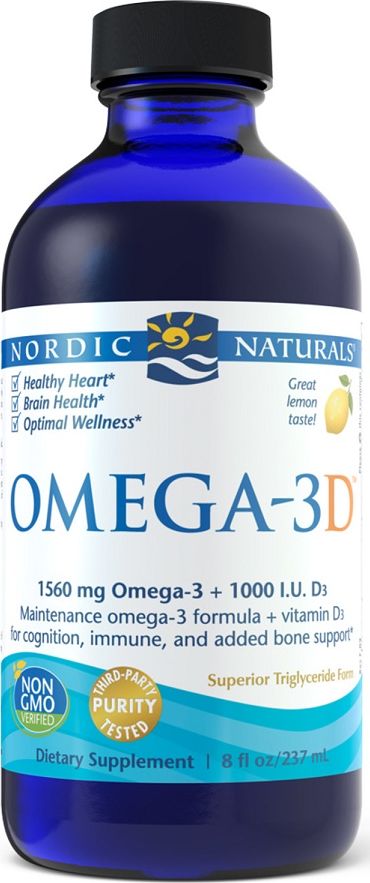 Nordic naturals Nordic Naturals - Omega-3D, 1560mg, Smak Cytrynowy, 237 ml