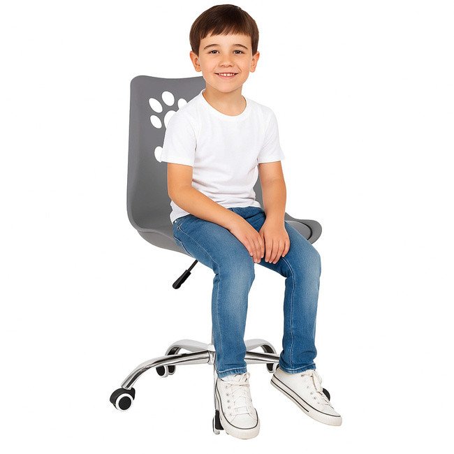 Fotel biurowy obrotowy krzesło na kółkach regulowane, dla dzieci do nauki szare UNIWERSALNY