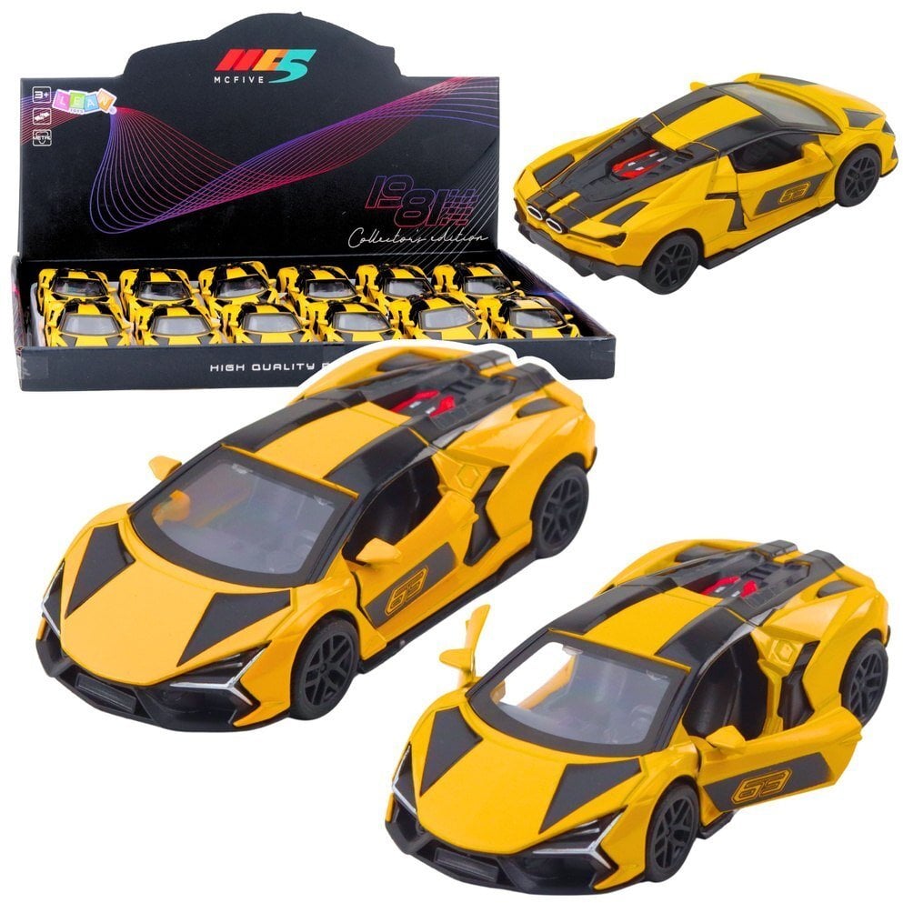 Samochód Wyścigowy Sportowy Metalowy Napęd Otwierane Drzwi Żółty 1:32