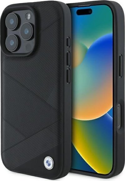 BMW BMW BMHCP16X23RCGPK iPhone 16 Pro Max 6.9" czarny/black hardcase Sign Leather Crossing Lines Pattern