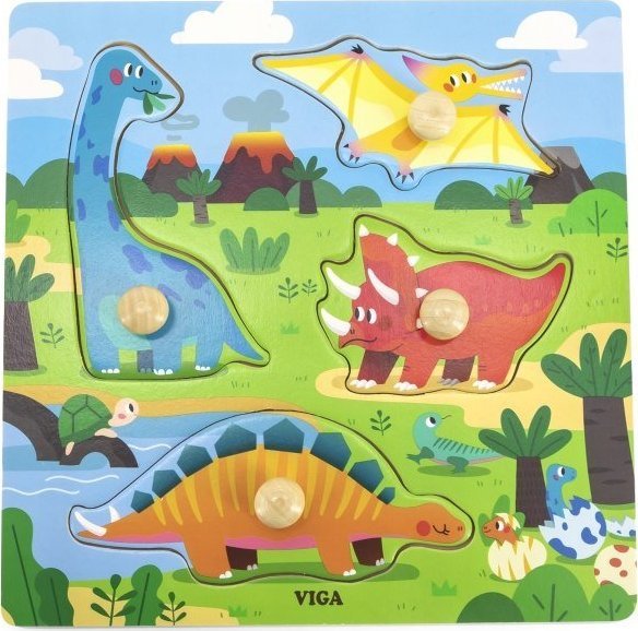Viga Toys VIGA Drewniane Puzzle z Pinezkami Dinozaury