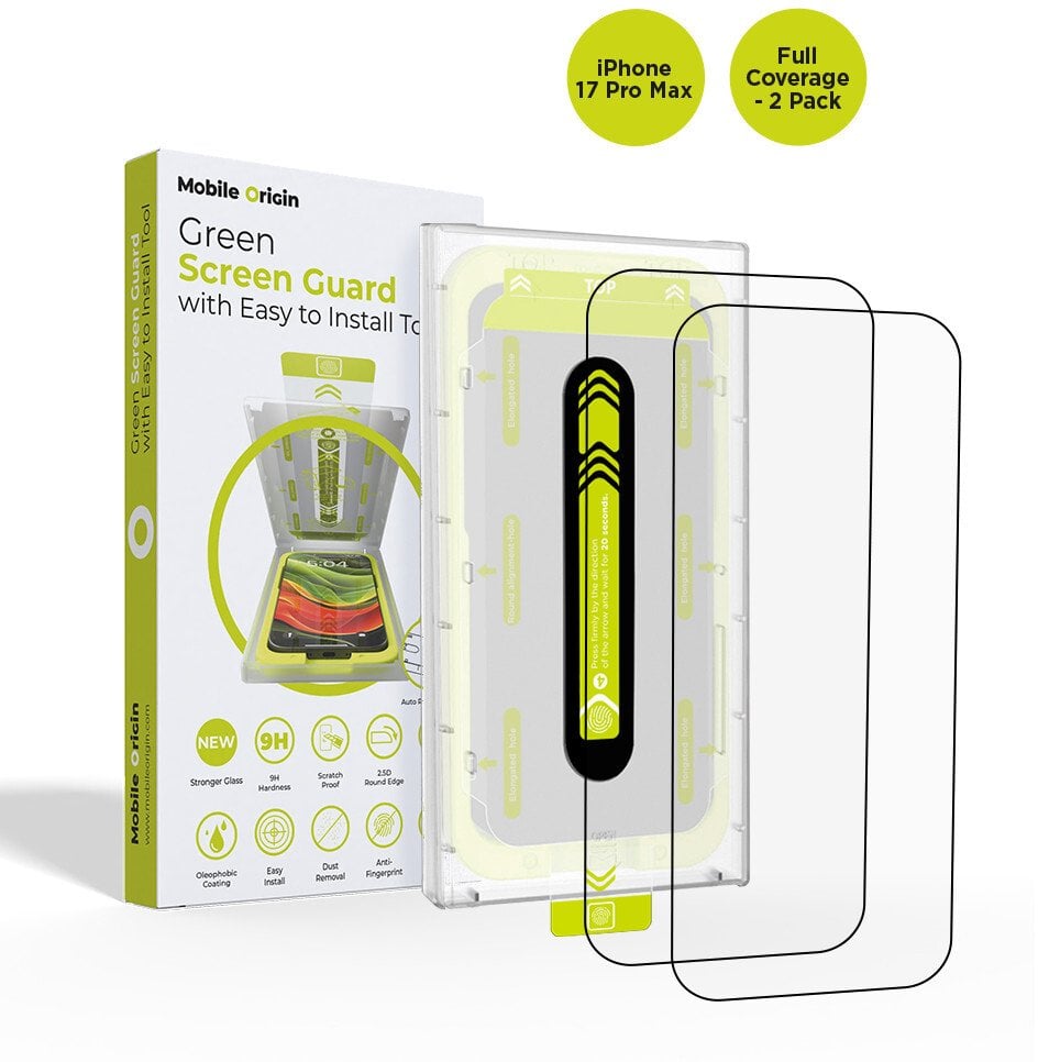 Mobile Origin Screen Guard with easy applicator, full coverage, 2 pack - iPhone 17 Pro Max
