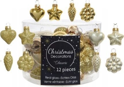 Kaemingk Zestaw bombek na choinkę szklane złote ozdobne 12 sztuk