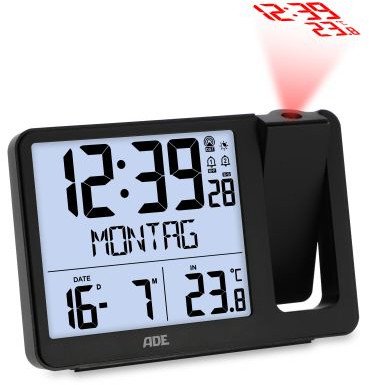 ADE Zegar elektroniczny z projektorem, 15,5 x 10,5 x 4 cm, czarny