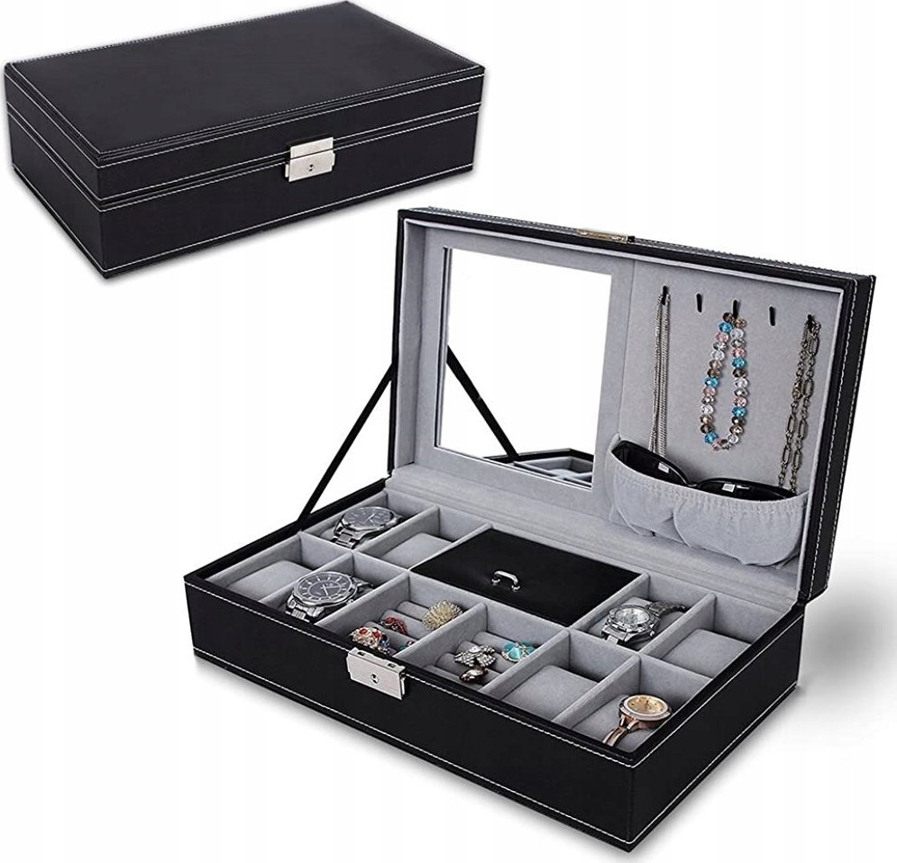 Korbi SZKATUŁKA PUDEŁKO ORGANIZER NA BIŻUTERIĘ ZEGAREK KOLCZYKI LUSTERKO C13