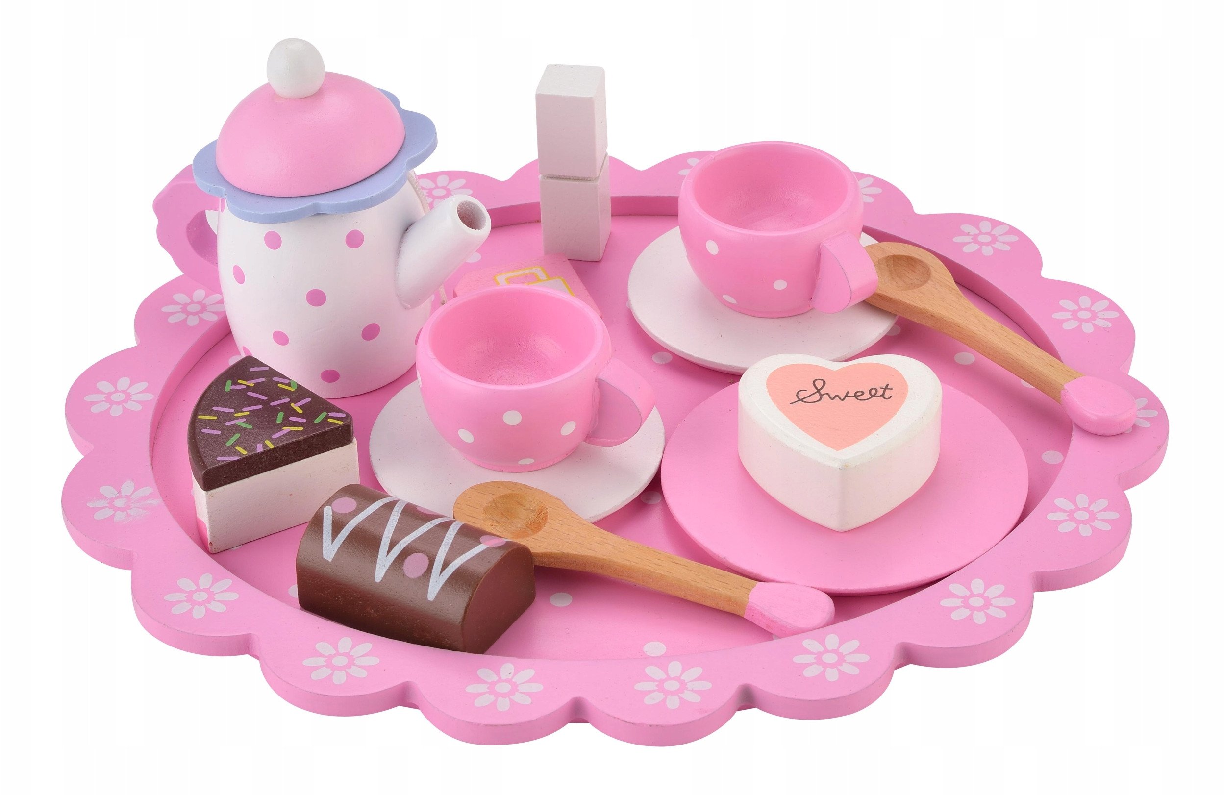 Drewniany serwis do herbaty dla dzieci różowy