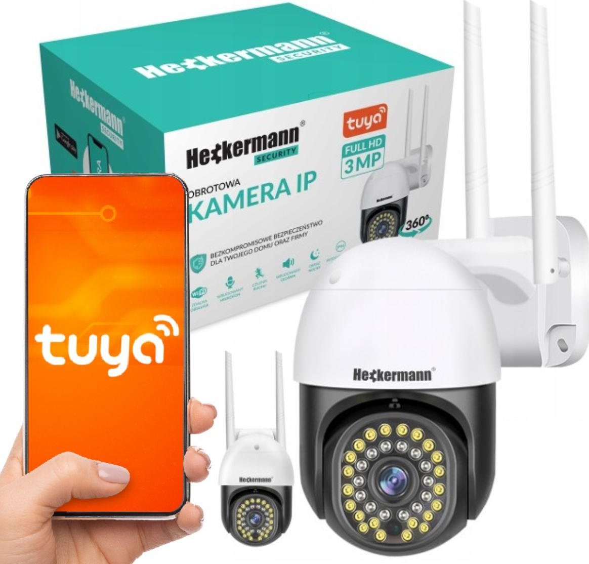 Kamera IP Heckermann Kamera Ip Zewnętrzna Obrotowa Wifi Kamera Ip 3Mp Heckermann C19