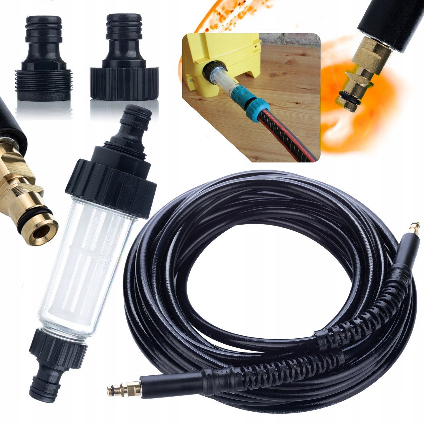 ZESTAW WĄŻ 10M KARCHER K2 K3 K4 K5 K6 K7 MYJKA CIŚNIENIOWA+FILTR WODY MYJKI