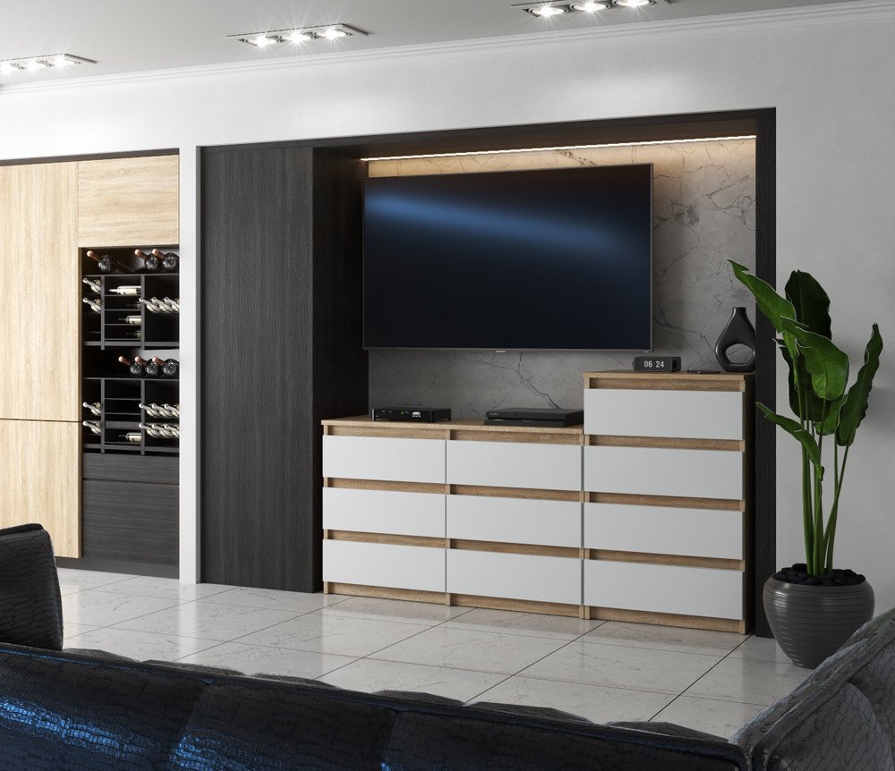 Komoda 10 Szuflad Szafka Młodzieżowa Stolik Rtv 160cm Salon Dąb Sonoma