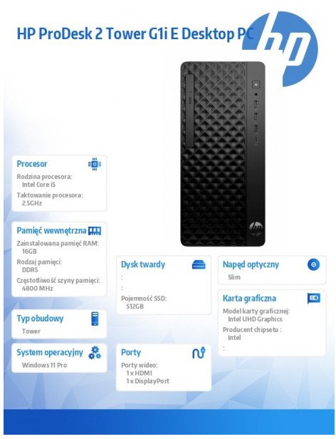hp inc. Komputer ProDesk 2 Tower G1i E i5-14400 512GB/16GB/W11P B6ZD1ET