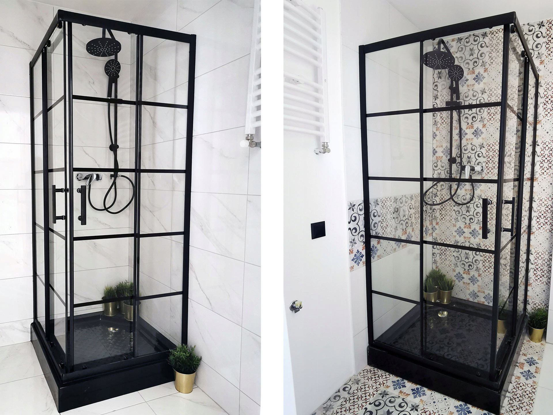 Toule Szklana kabina prysznicowa 100x100 czarna 195 Loft szprosy