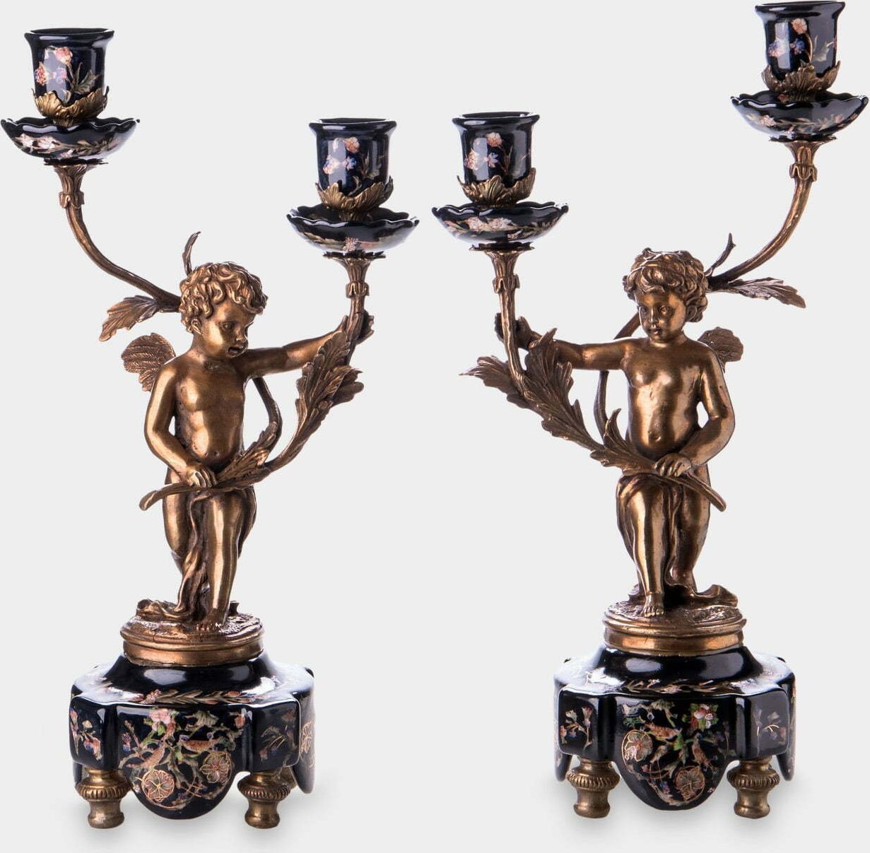 rzezbyzbrazu Porcelanowe Świeczniki z Aniołkami Czarne