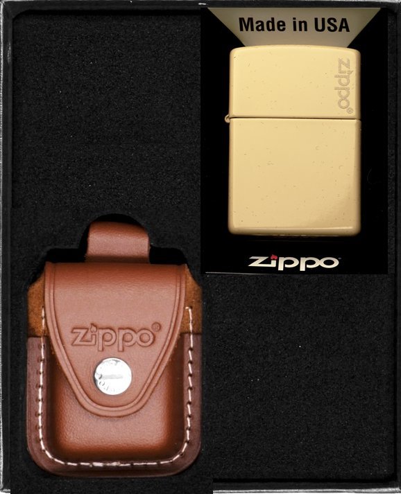 Zestaw ZIPPO Zapalniczka FLAT SAND LOGO Prezentowy No2