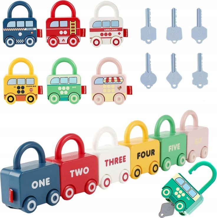 Montessori Gra Edukacyjna Sensoryczna Kłódki Z Kluczykami Dla Dzieci 6 Szt.