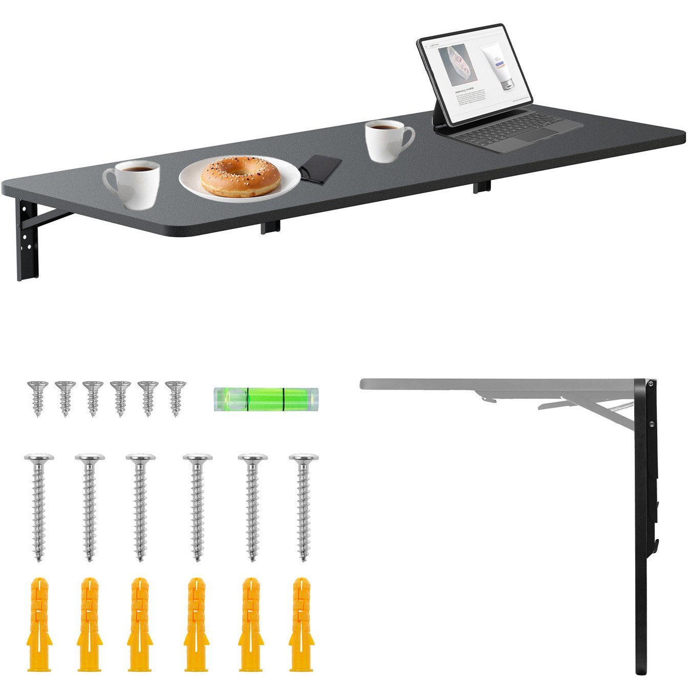Składana półka / blat Maclean, czarna, 100x40cm, max 50kg, MC-128 B