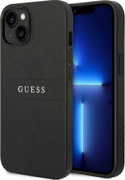 Guess Saffiano Metal Logo Stripes - Etui iPhone 14 Plus (czarny)