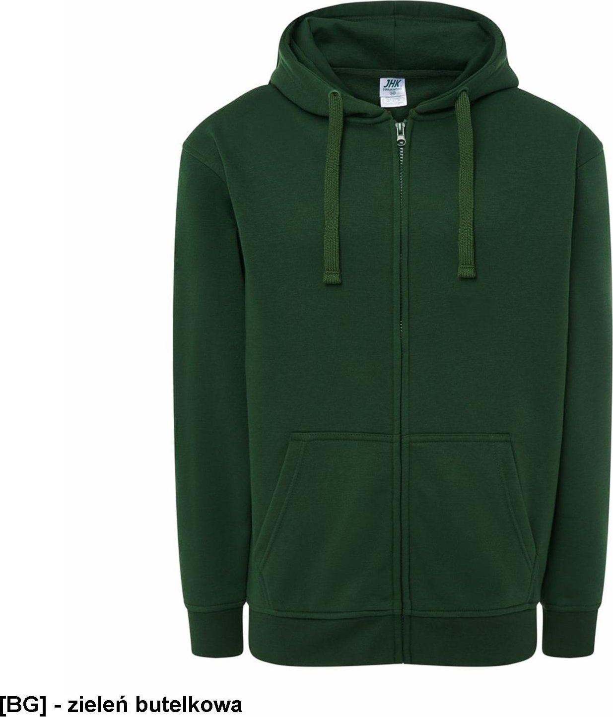 JHK SWUAHOOD - Przyjemna młodzieżowa bluza dresowa z kapturem zapinana na zamek pod szyję 35% bawełna 65% poliester 290g - zieleń butelkowa XL