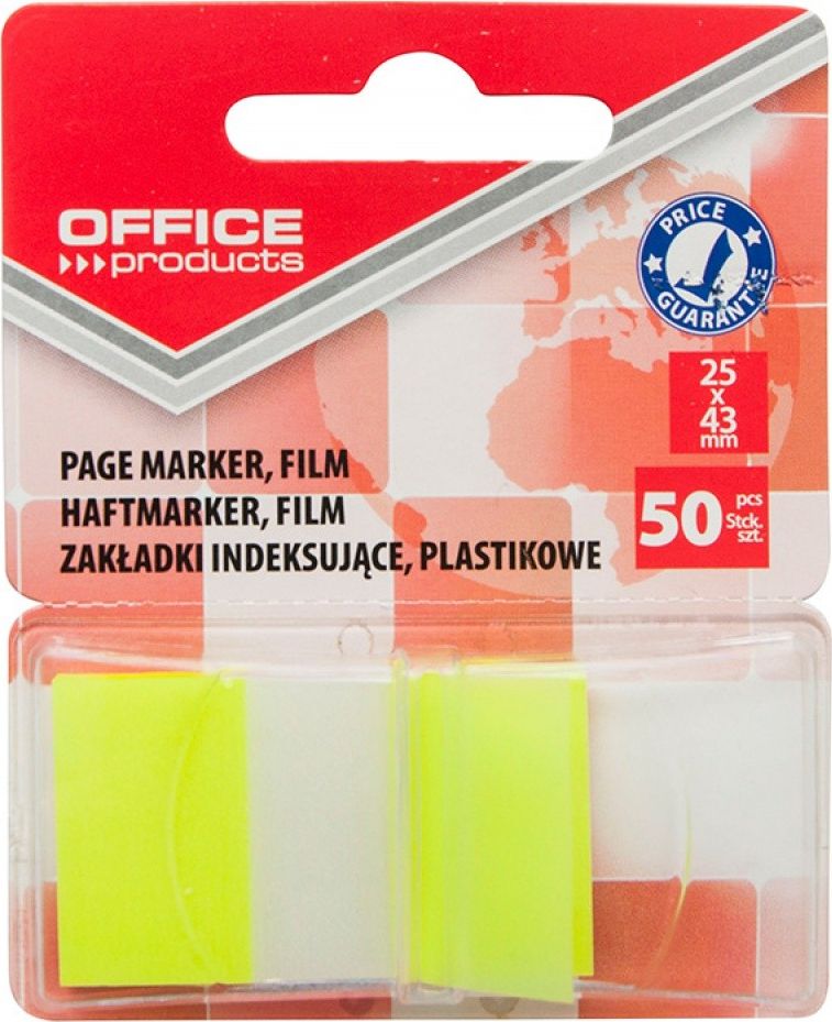 Office Products Zakładki indeksujące OFFICE PRODUCTS, PP, 25x43mm, 1x50 kart., blister, żółte