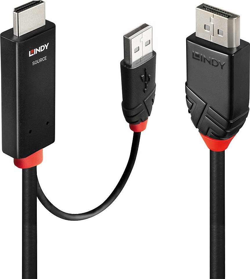 Kabel Lindy DisplayPort - HDMI + USB-A 1m czarny (41498)